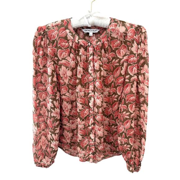 Veronica Beard Tops - VERONICA BEARD | Ashlynn Pink Floral 100% Silk Button Front Blouse Top | Size 8